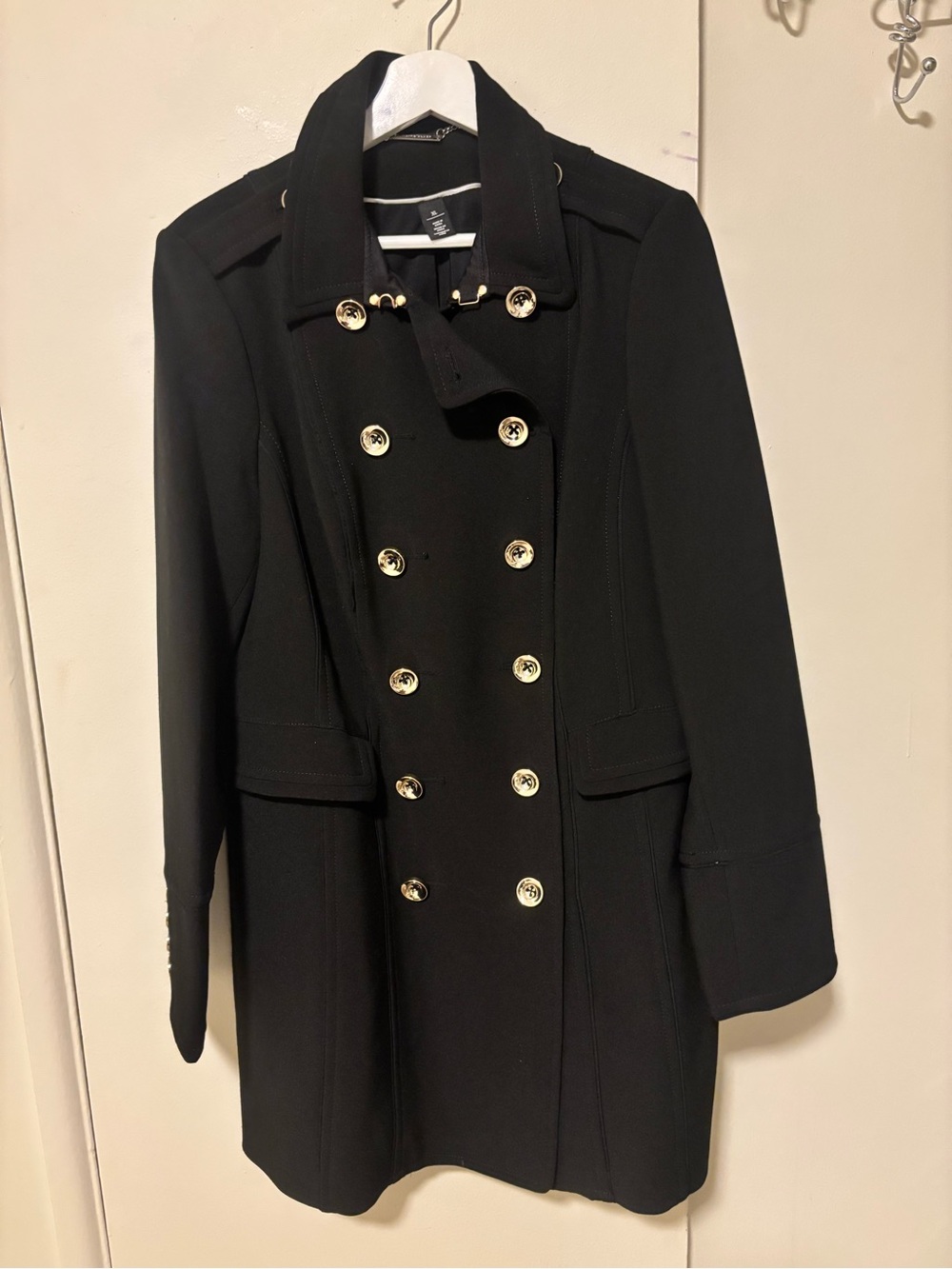 White House Black Market Black Gold Military Crest Pleated Coat XL